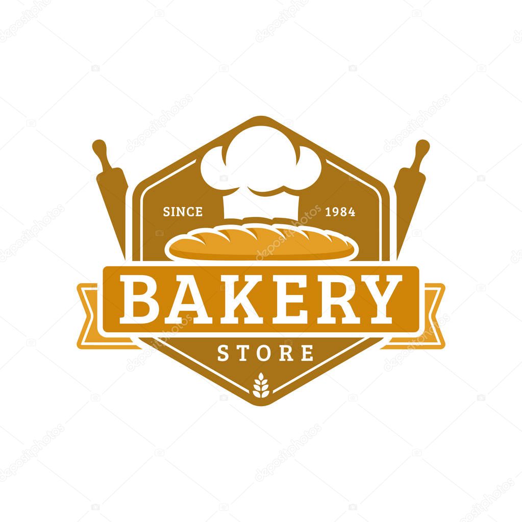 Bakery logo template, vector illustration. Bakery shop emblem, vintage retro style