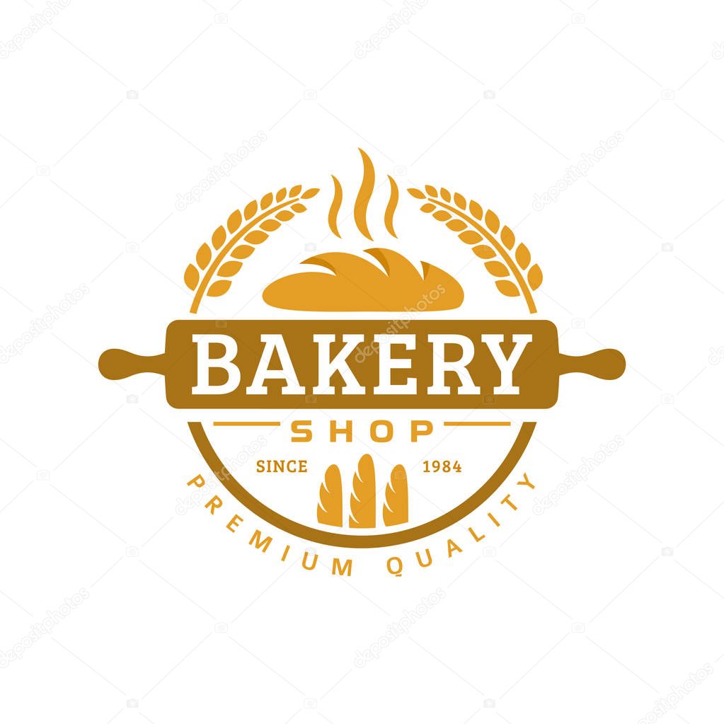 Bakery logo template, vector illustration. Bakery shop emblem, vintage retro style