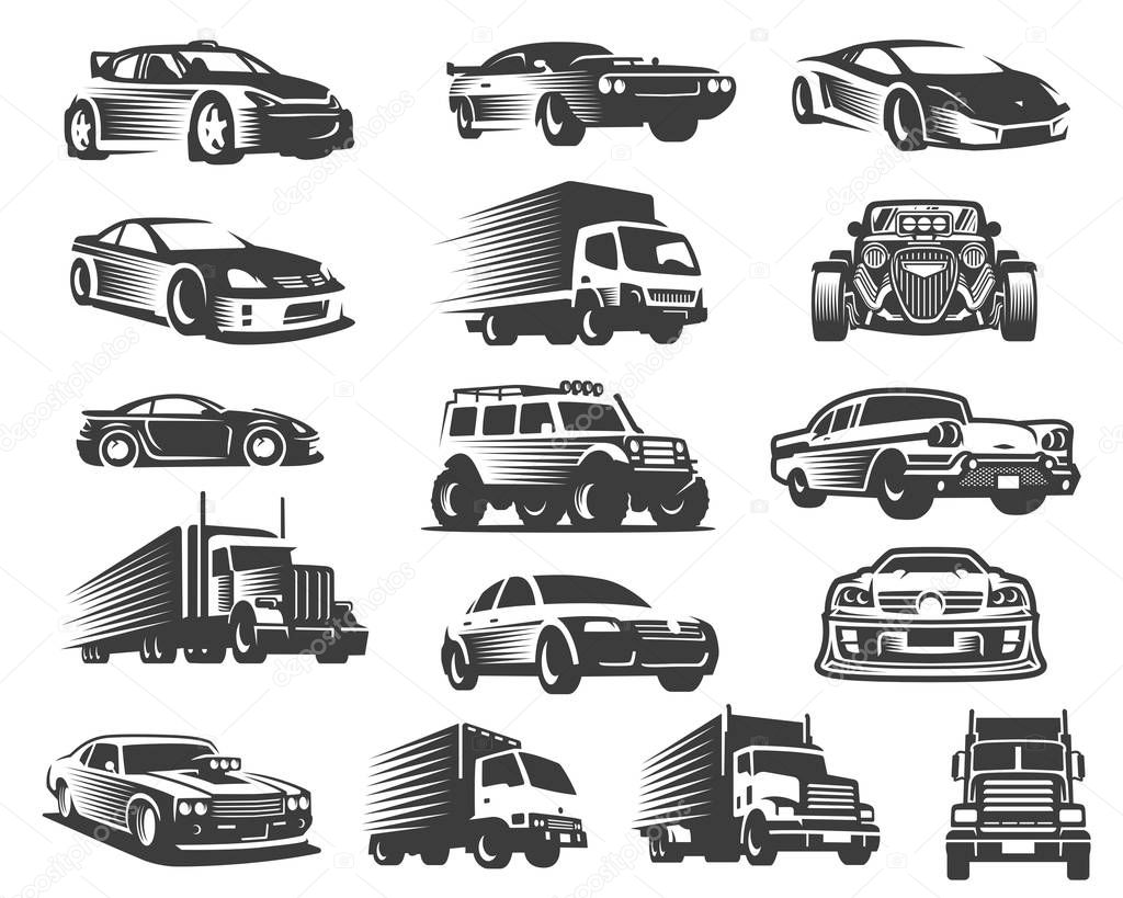 Different type of cars illustration set, car symbol collection, car icon pack