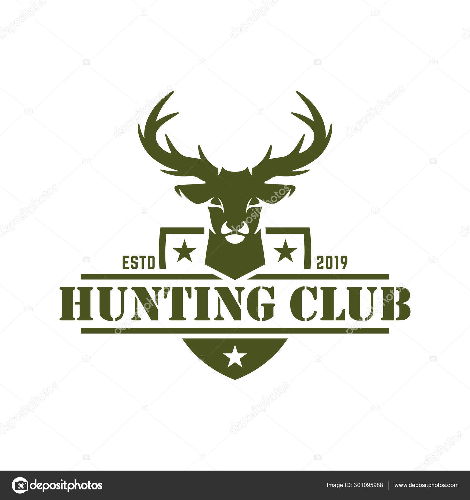 Hunting logo, hunt badge or emblem for hunting club or sport, deer hunting  stamp Stock Vector Image by ©ednalstudio #301095988