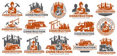 İnşaat logo şablon seti, logo paketi, logo paketleri, Konstrüksiyon logosu vektör paketi