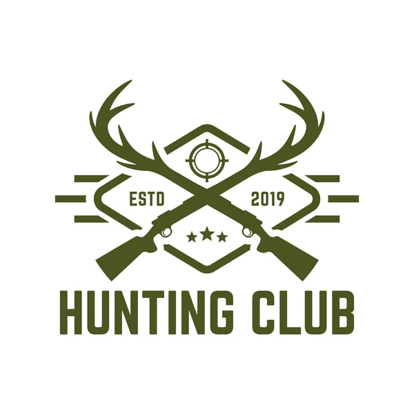 Logotipo de caza, insignia de caza o emblema para club de caza o deporte, sello de caza de ciervos — Vector de stock