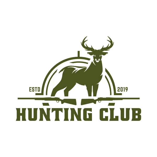 Hunting logo, hunt badge or emblem for hunting club or sport, deer hunting stamp — Stock Vector
