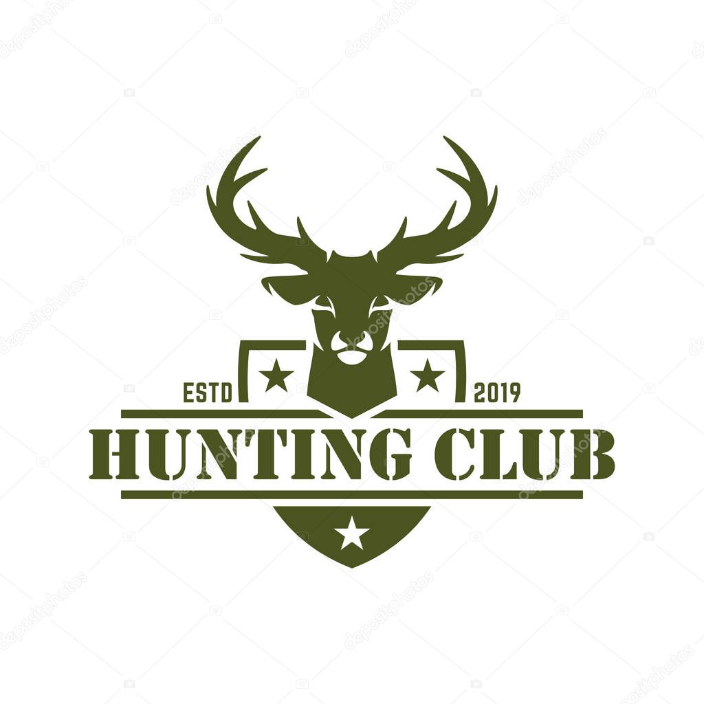 Hunting logo, hunt badge or emblem for hunting club or sport, deer hunting stamp