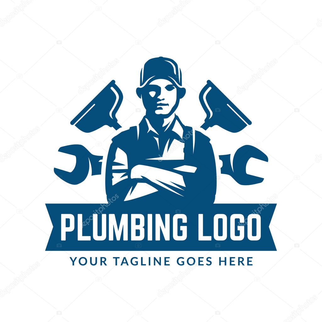Plumbing logo template with retro or vintage style, perfect for your plumbing company brand