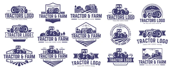 Збірка шаблонів тракторів та логотипів ферми, векторний набір, векторний пакет — стоковий вектор