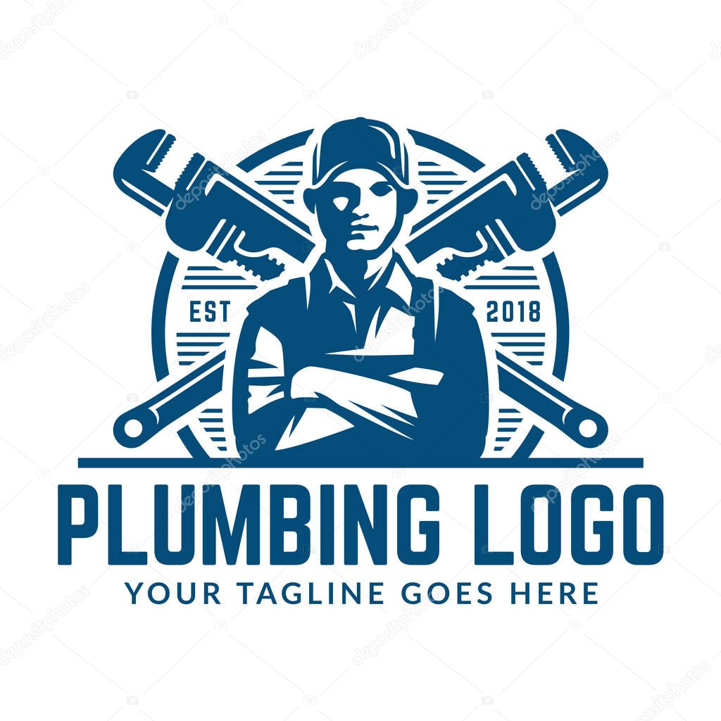Plumbing logo template with retro or vintage style, perfect for your plumbing company brand