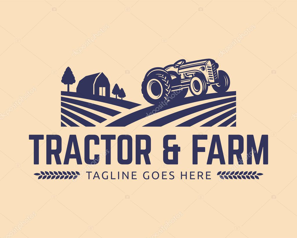 Tractor logo or farm logo template, suitable for any business related to farm industries. Simple and retro look.