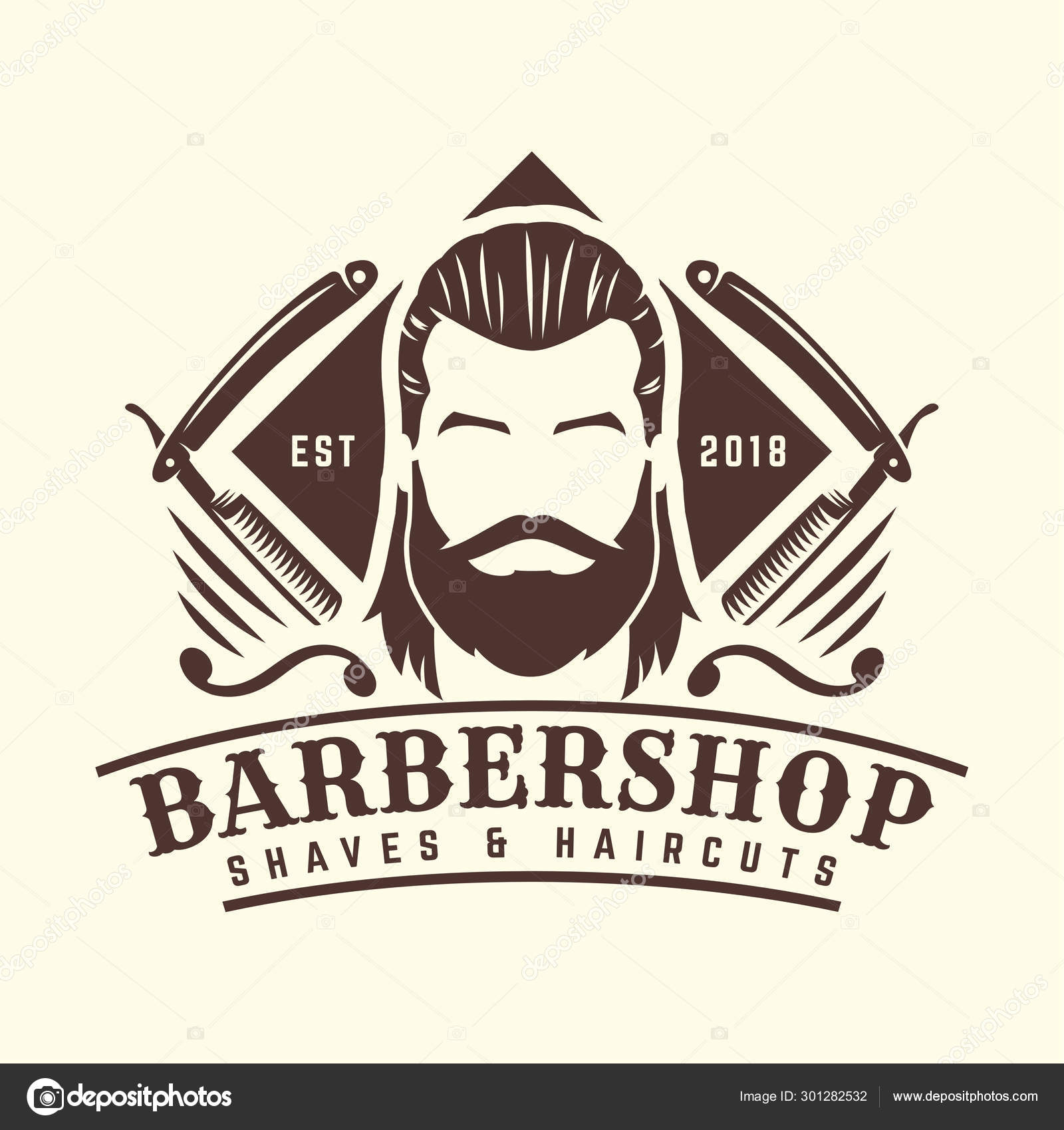 Barbershop Logo Template Vintage Or Retro Style With Bearded Man And Barber Tools Stock Vector Image By C Ednalstudio 301282532