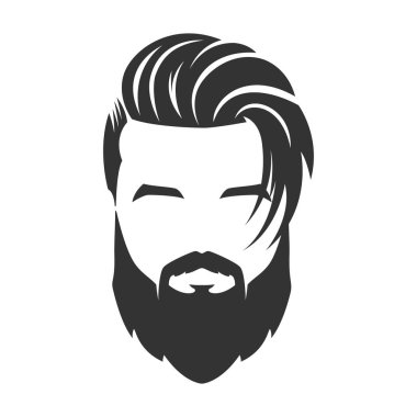 Sakallı adam yüzü, hipster karakteri. uzun saç