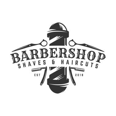 Izole beyaz arka plan barbershop vintage Logo şablonu