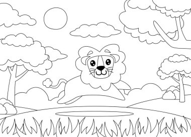 mutlu çalışan bir Aslan boyama sayfası.