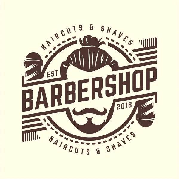Berber dükkanı logo şablonu, vintage veya retro tarzı, sakallı adam ve berber araçları ile — Stok Vektör