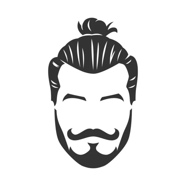 Vecteur hipster homme barbu visage avec chignon noir et blanc — Image vectorielle