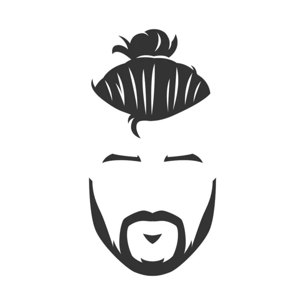 Vecteur hipster homme barbu visage avec chignon noir et blanc — Image vectorielle