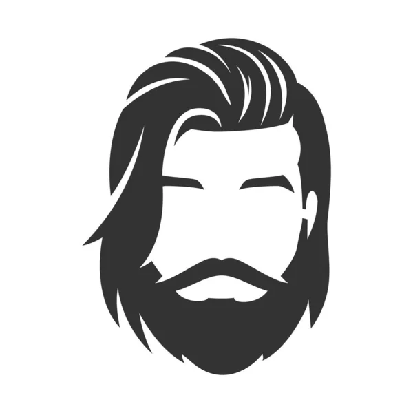 Visage d'homme barbu, caractère hipster. cheveux longs — Image vectorielle