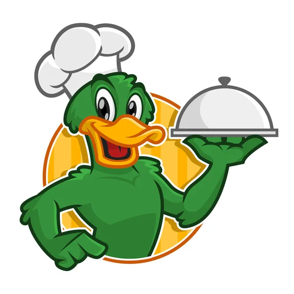 Vettore di anatra Chef personaggio in possesso di piatto — Vettoriale Stock