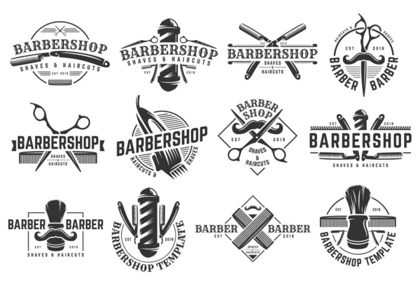 Izole beyaz arka plan barbershop vintage Logo şablonu bir dizi — Stok Vektör