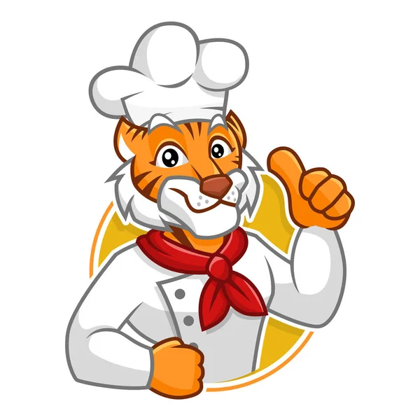 Chef Tiger maskot karakter tasarımı — Stok Vektör