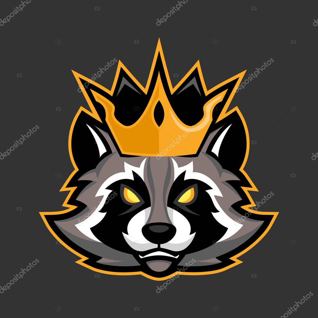 King raccoon mascot, Sport or esports racoon logo emblem
