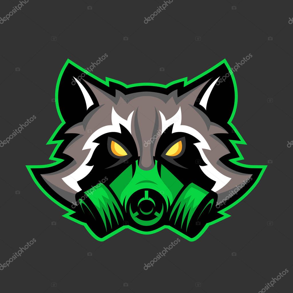 Gas mask raccoon mascot, Sport or esports racoon logo emblem