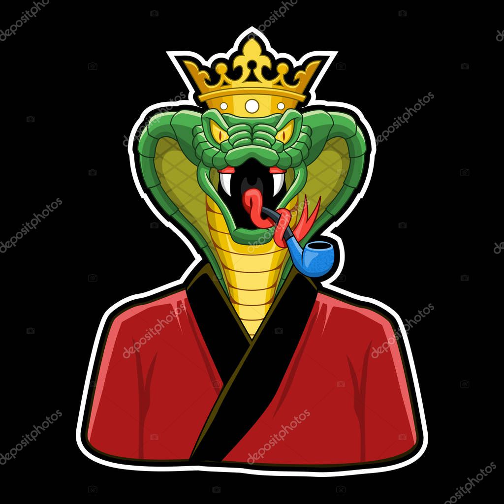 King Cobra character, cobra with crown and smoking pipe and pajama