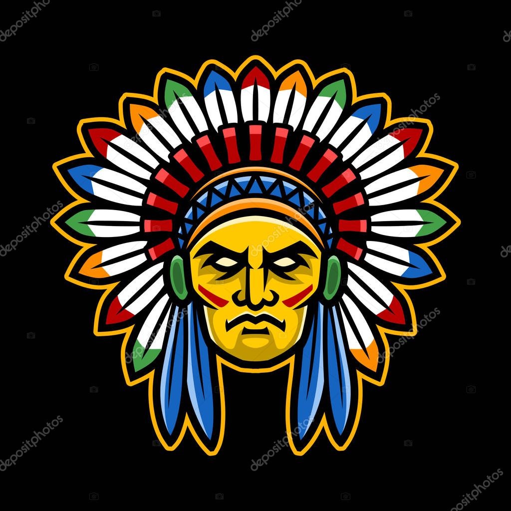 Colorful American Indian Chief head, perfect for sport