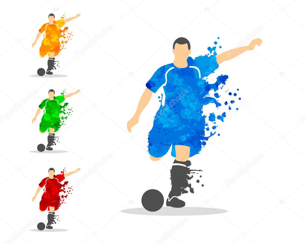 Vector illustration of soccer or football player in an action with splash splat and watercolor