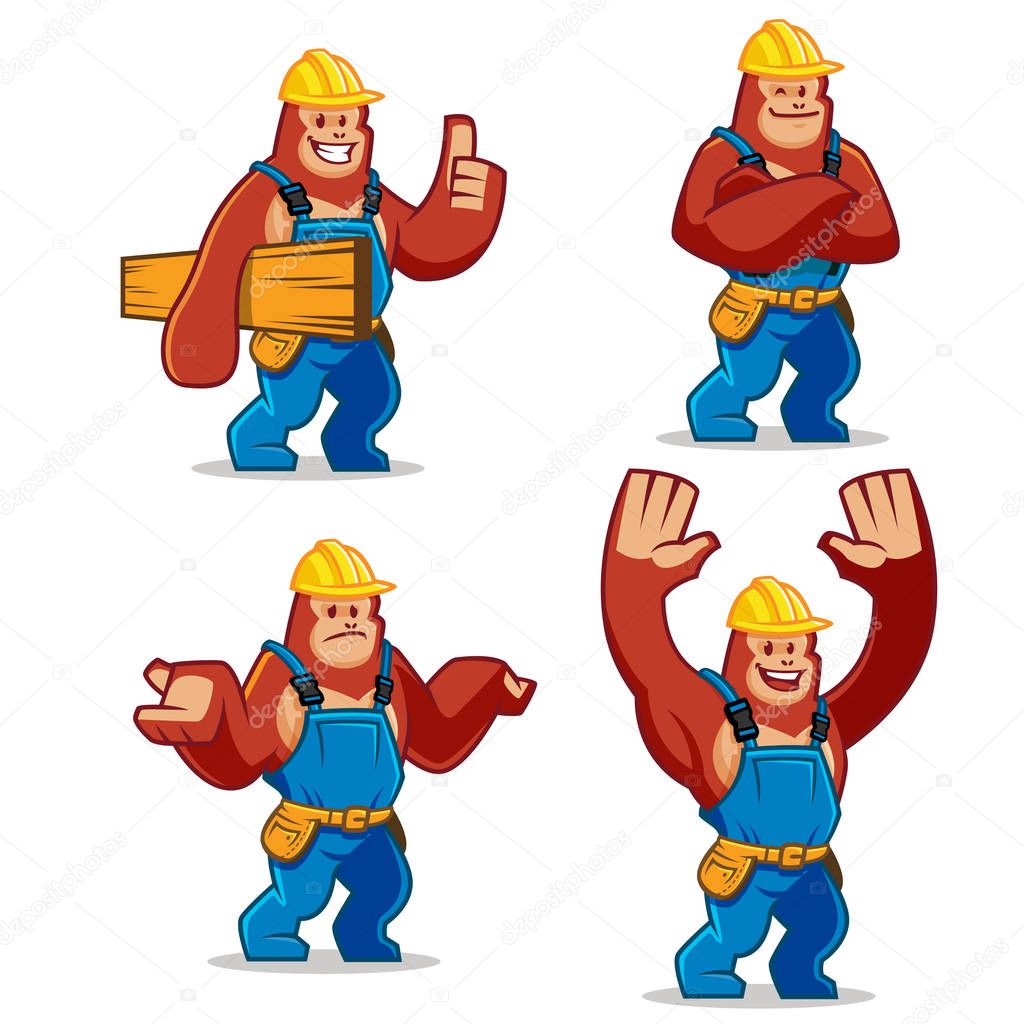 Vector set of Worker Gorilla mascot
