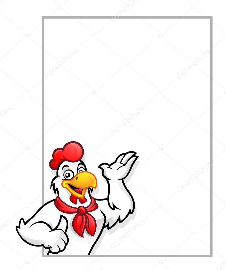 Chicken mascot or Rooster with blank sign
