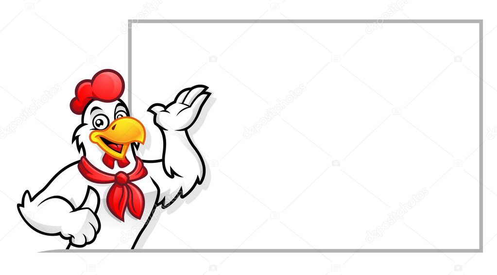 Chicken mascot or Rooster with blank sign