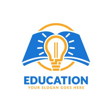 Eğitim logosu tasarım şablonu, kitap ve ampul simgesi stilize