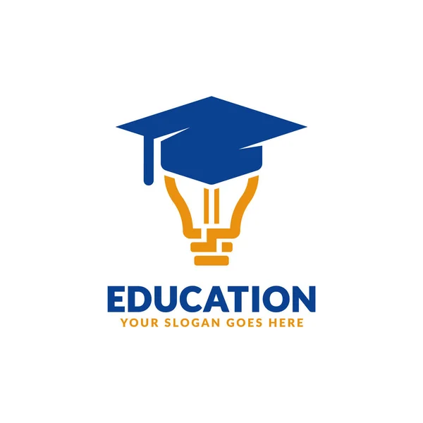 Plantilla de diseño del logotipo de la educación, bombilla con icono de la tapa de graduación estilizada — Archivo Imágenes Vectoriales