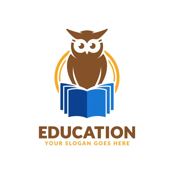 Plantilla de diseño del logotipo de la educación, libro y búho icono estilizado — Vector de stock