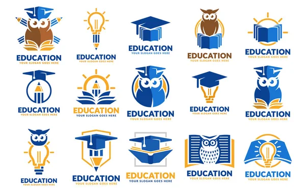 Conjunto de plantillas de diseño de logotipo de educación, paquete de plantillas de diseño de logotipo educativo — Vector de stock