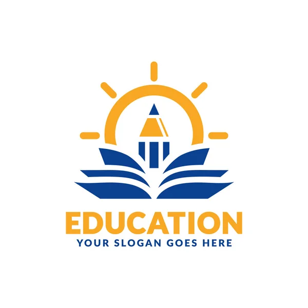Eğitim logosu tasarım şablonu, kalem ve kitap simgesi stilize