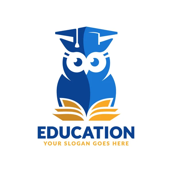 Plantilla de diseño del logotipo de la educación, libro y búho icono estilizado — Vector de stock