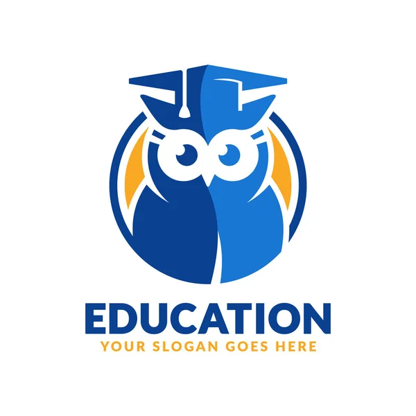 Plantilla de diseño del logotipo de la educación, un búho con el icono de la gorra de graduación estilizado — Vector de stock