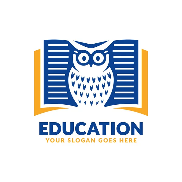 Plantilla de diseño del logotipo de la educación, libro y búho icono estilizado , — Vector de stock