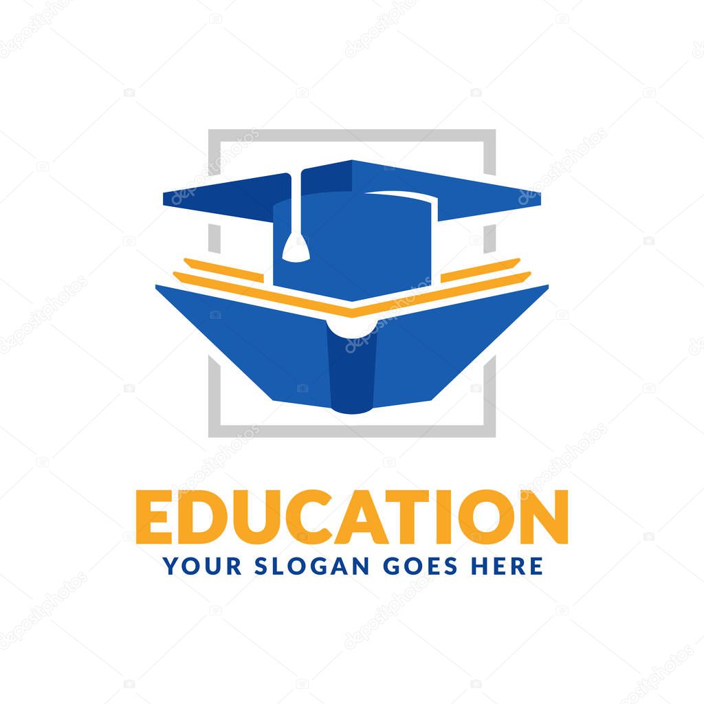 Education logo design template, book and graduation cap icon stylized, perfect or educational industry