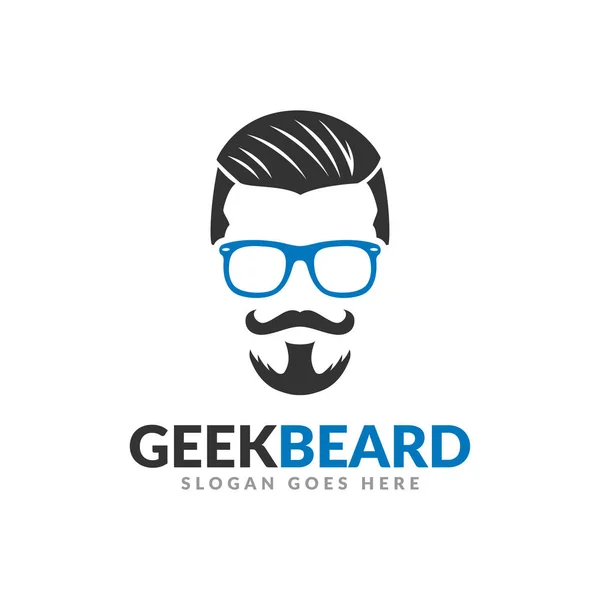 Beard Geek logo design sablon, csípő szemüveg bajusz — Stock Vector