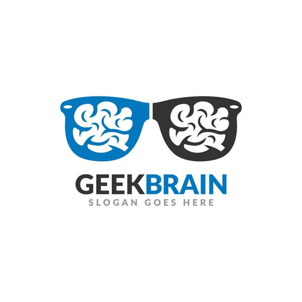 Шаблон логотипа Brain Geek, очки с мозгами в качестве линз . — стоковый вектор