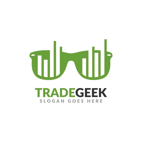 Modello di design del logo geek commerciale. un bicchieri con grafico a barre su di esso, perfetto per le attività di trading — Vettoriale Stock