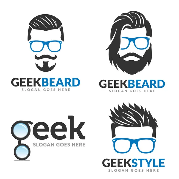 Набір шаблонів логотипів Beard, пакет логотипів Geek — стоковий вектор