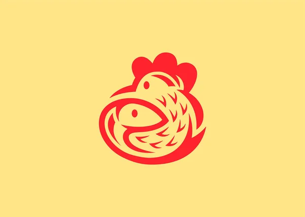 Vecteur de poisson et de poulet logo design, couleur plate et forme dynamique, forme intelligente et unique — Image vectorielle