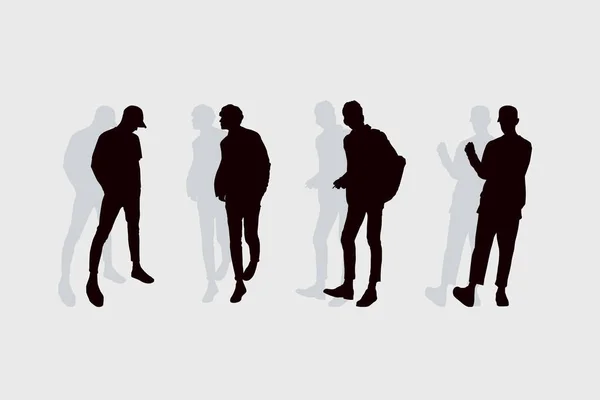 Silhouettes Vectorielles Réalistes Jeunes Hommes Occasionnels — Image vectorielle