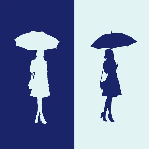 Realistische Vektorsilhouette Einer Hübschen Frau Unter Einem Regenschirm lizenzfreie Stockillustrationen