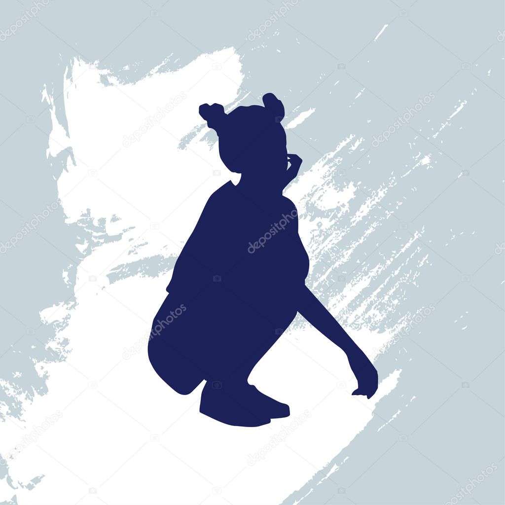 Realistic vector silhouette of teenage girl squatting on a floor.