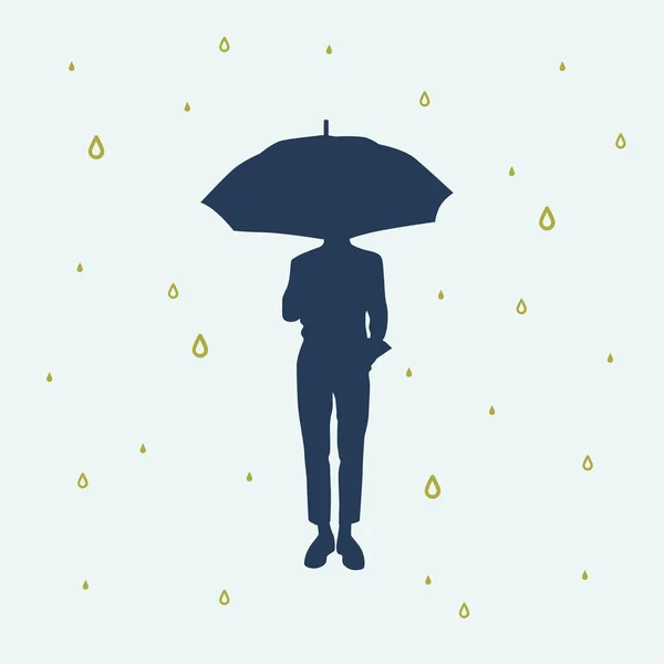 Vektorsilhouette Eines Einsamen Mannes Unter Einem Regen Stehenden Regenschirm lizenzfreie Stockillustrationen