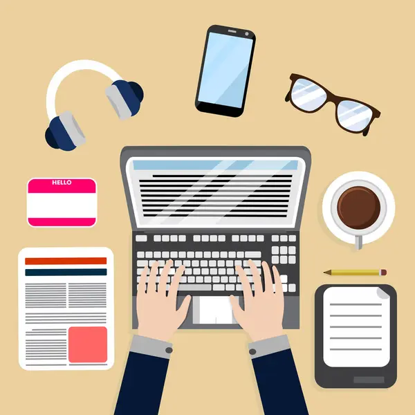 Journalist Workspace Desk Vector Illustration Graphic Design — Stock Vector